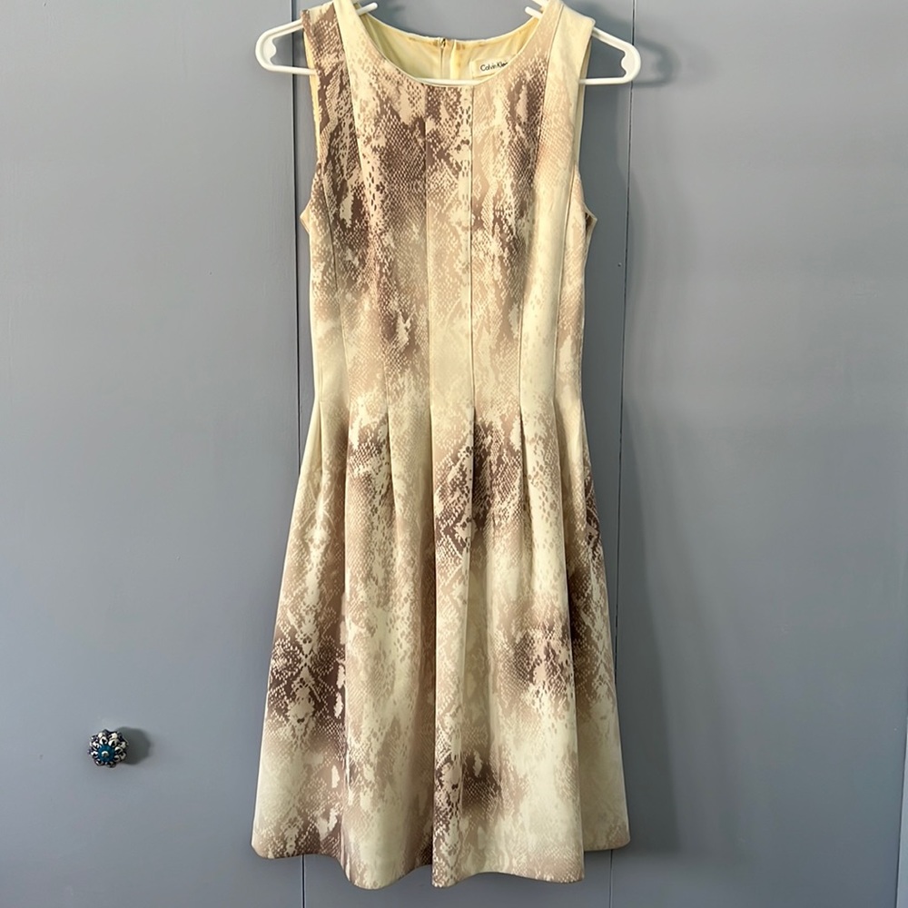 Calvin Klein Cream Snake Print Swing Dress